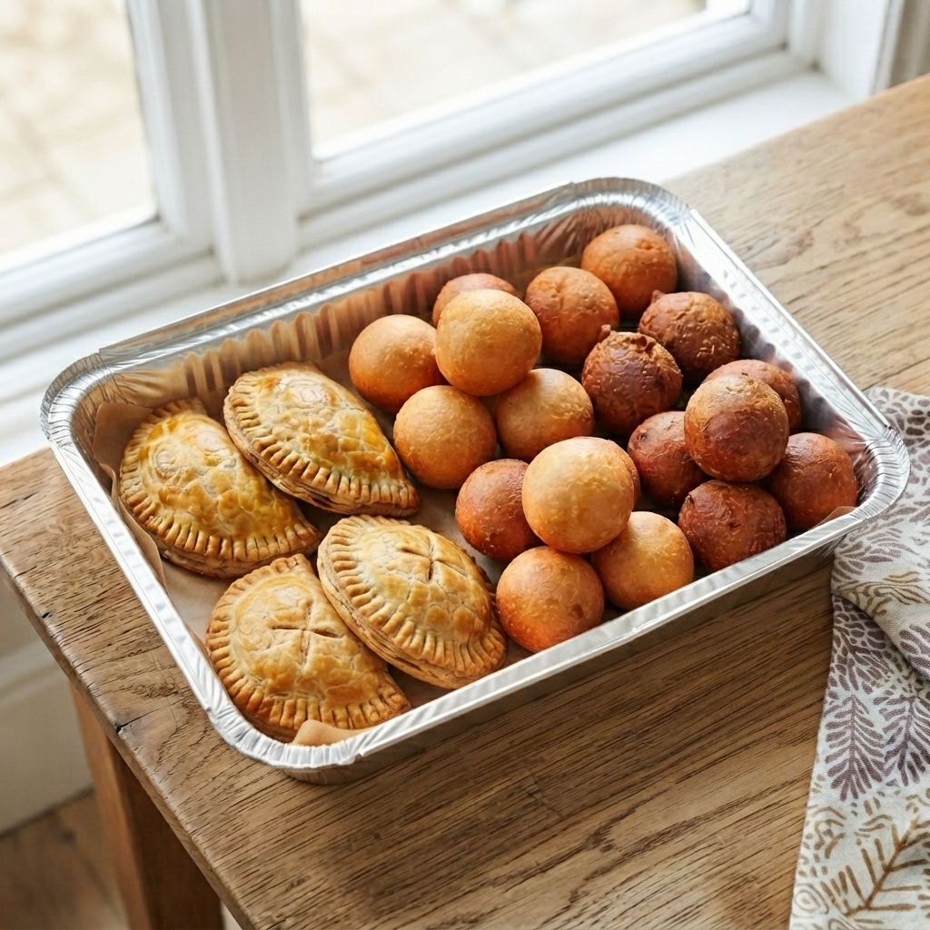 Taste of Nigeria sampler box with Nigerian pies, puff puff and buns for pickup in Loganville, GA